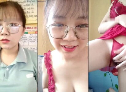 Cô giáo đeo kính vú to đang dạy thì cởi đồ khoe hàng